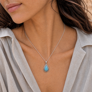 Southwestern Classic Turquoise Teardrop Pendant Necklace
